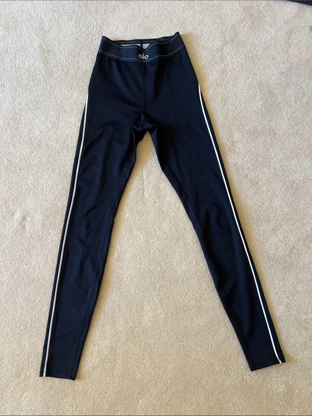ALO Yoga Kids Black Leggings with White Side Stripes